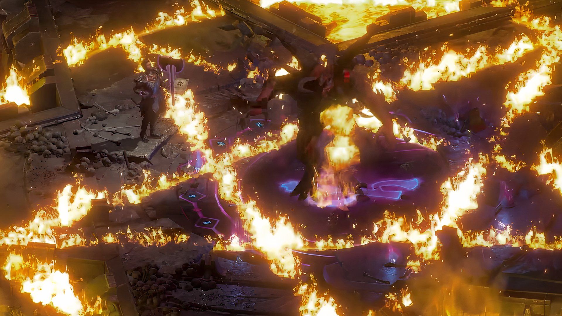 Diablo 2 Resurrected Warlock using a Chaos magic attack Image from Blizzard Entertainment on YouTube