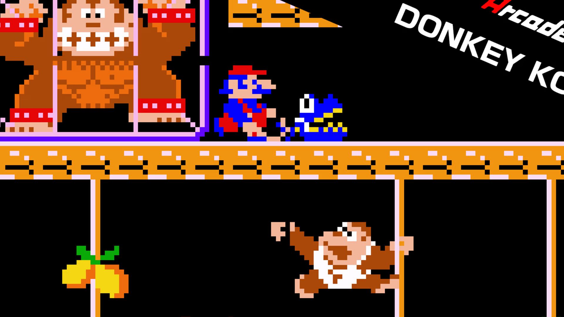 donkey kong jr jumpman with donkey kong in cage and donkey kong jr trying to save him