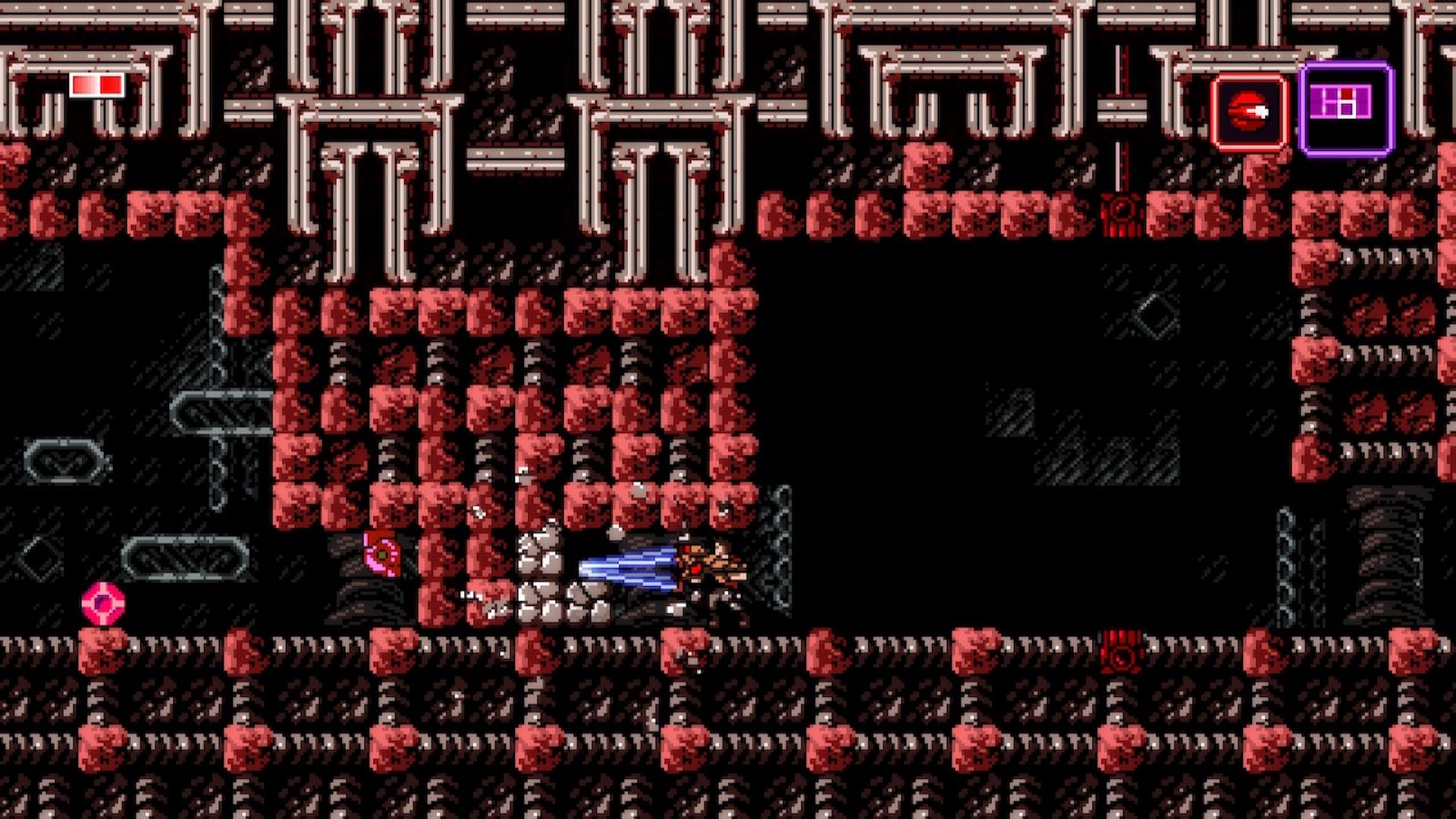 Drilling through a wall in Axiom Verge (2015)