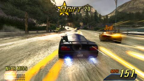 Driving a black car in a race in Burnout 3 Takedown (2004)