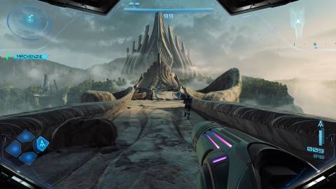 Exploring a bridge in Metroid Prime 4 Beyond (2025)