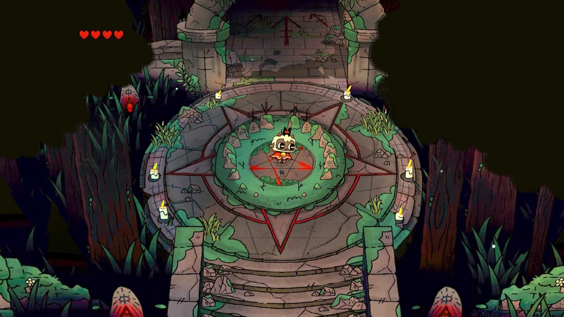 Exploring a dungeon in Cult of the Lamb (2022)