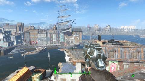 Exploring a harbor in Fallout 4 (2015)