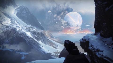 Exploring frozen cliffs in Destiny 2 (PS5)