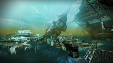 Exploring waterlogged platforms in Destiny 2 (PS5)