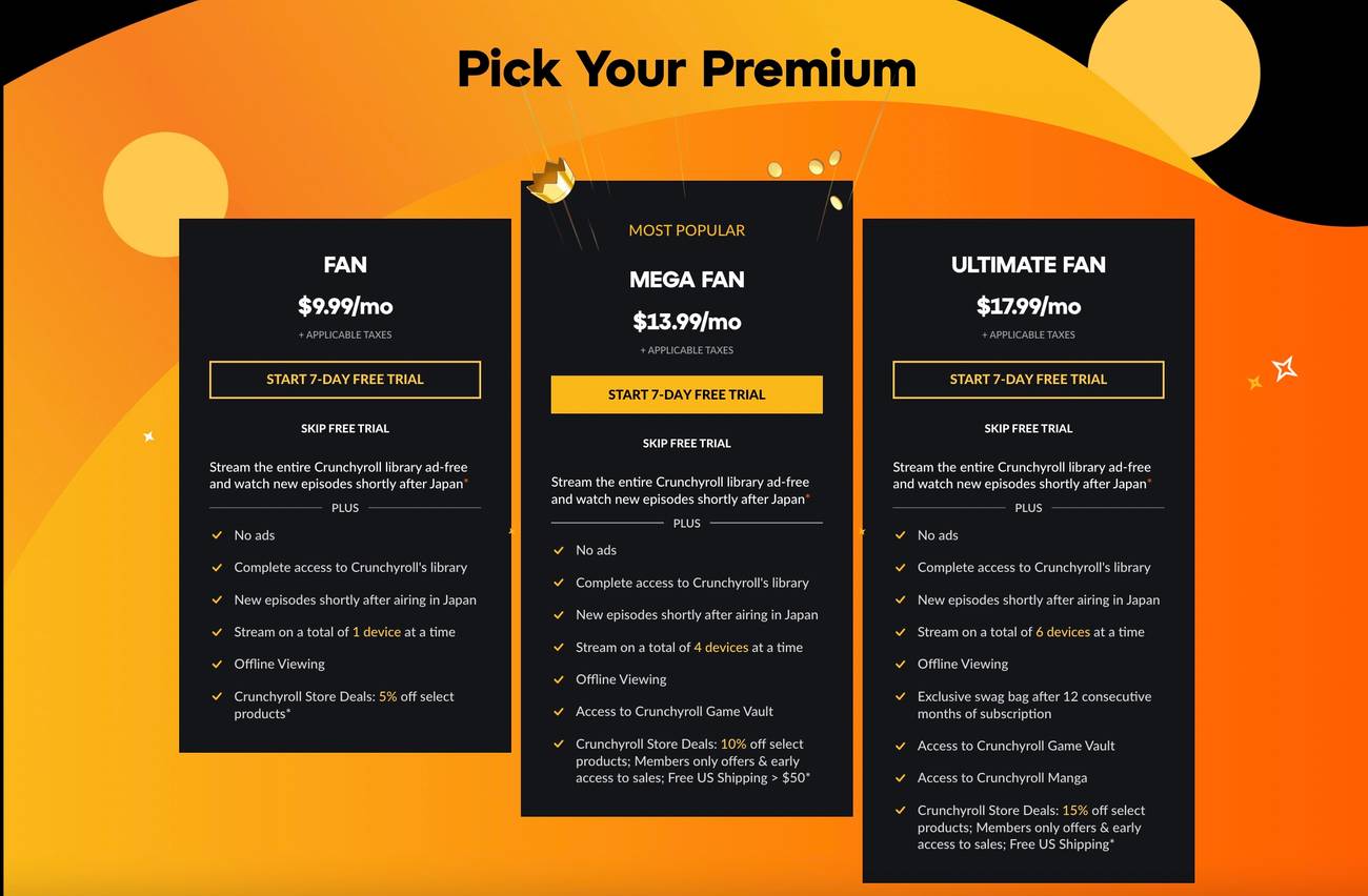 Crunchyroll Premium Tiered Subscriptions