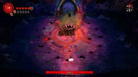 Facing a boss in Cult of the Lamb (2022)