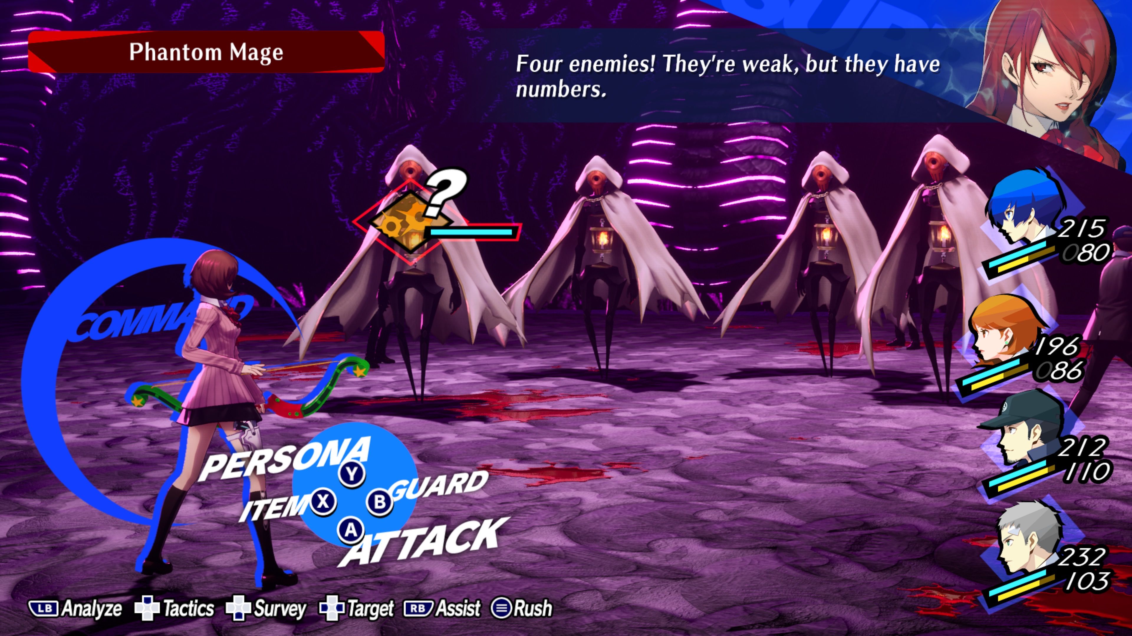 Fighting a battle as Yukari in Persona 3 Reload (2021)