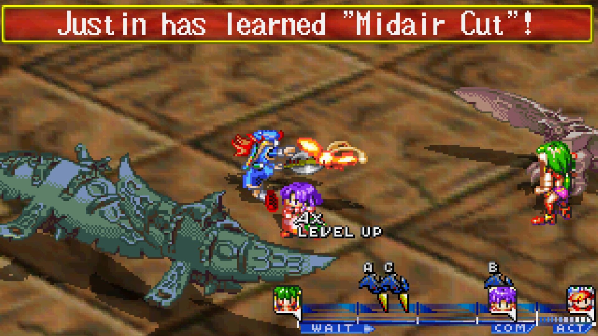 Fighting a battle in Grandia (PS1)