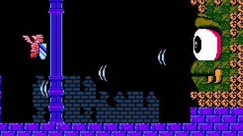 Fighting a boss in Kid Icarus (NES)