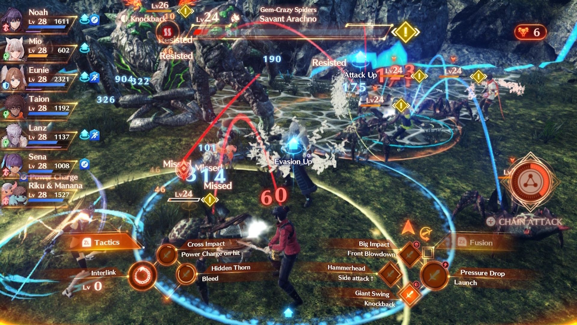 Fighting a complex battle in Xenoblade Chronicles 3 (2022)