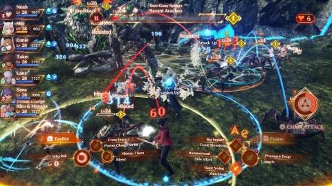 Fighting a complex battle in Xenoblade Chronicles 3 (2022)