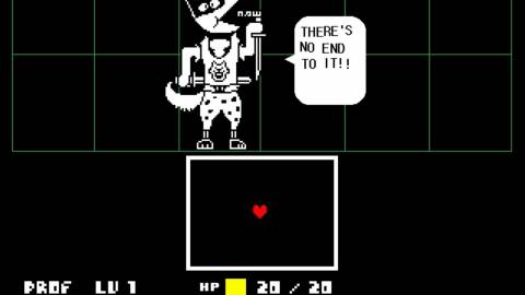 Fighting a dog monster in battle in Undertale (2015)