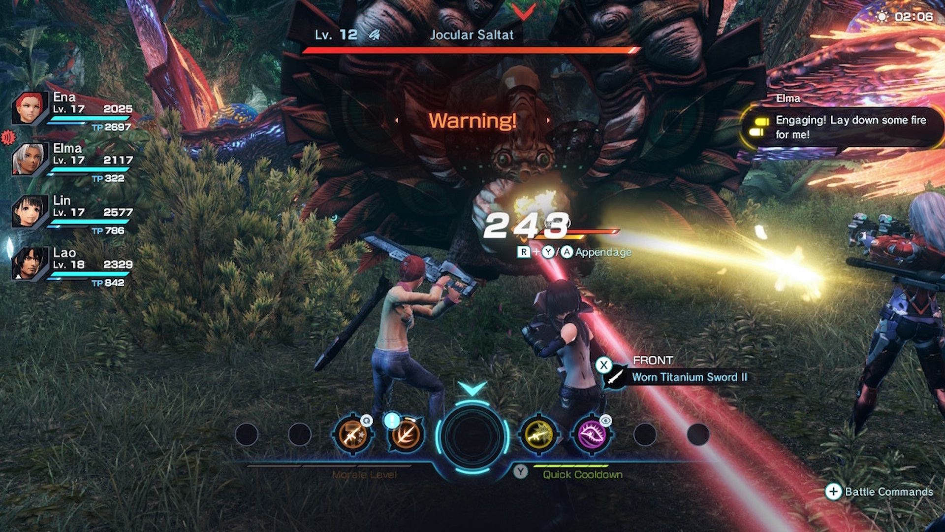 Fighting a mini-boss in Xenoblade Chronicles X (2015)