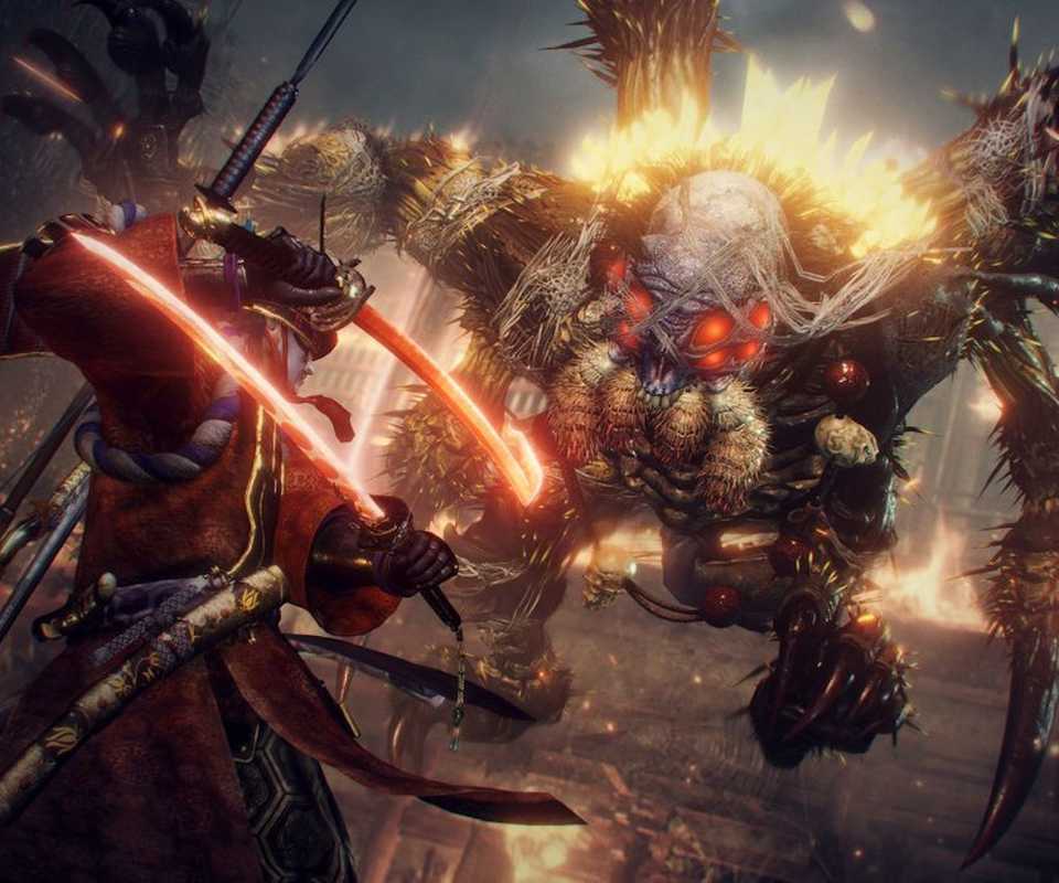 Fighting a spider demon in Nioh 2 (2020)