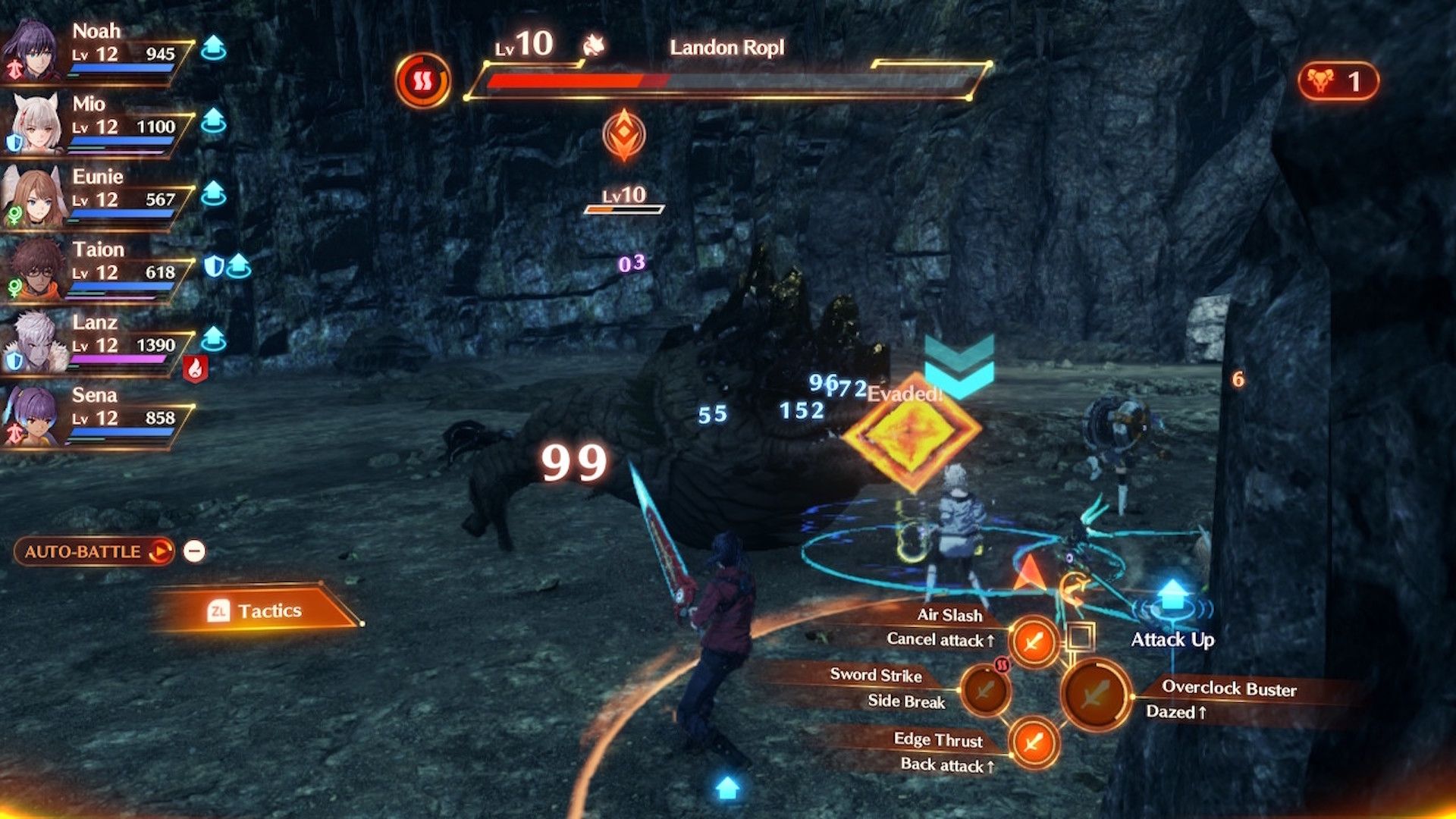 Fighting enemies in a cave in Xenoblade Chronicles 3 (2022)