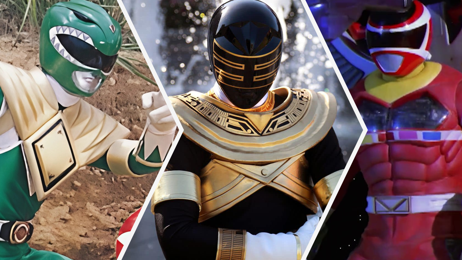 Green Ranger, Gold Ranger, and Red Ranger in Space with Battlizier