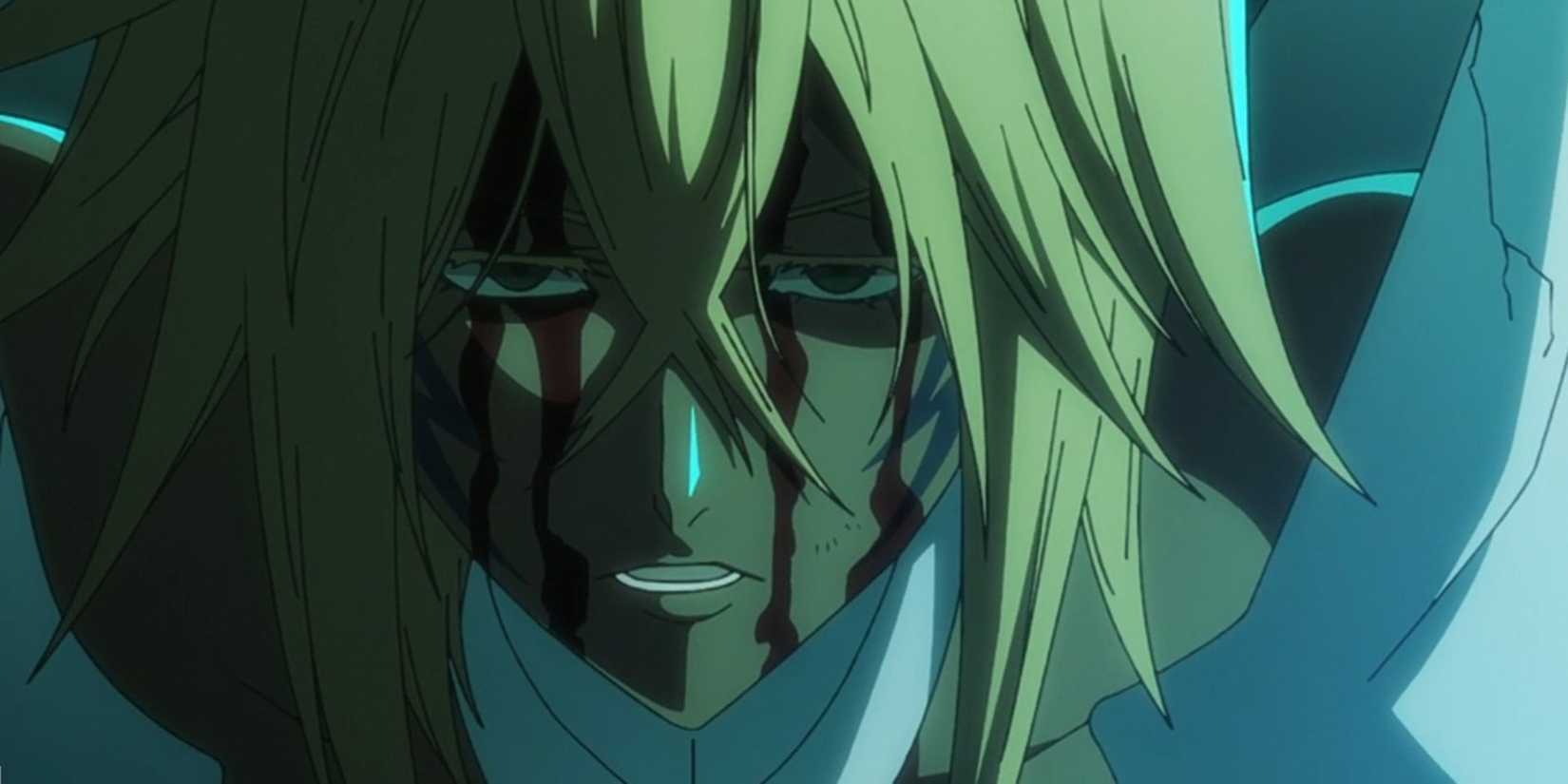 Harribel is bloody and looks upset.