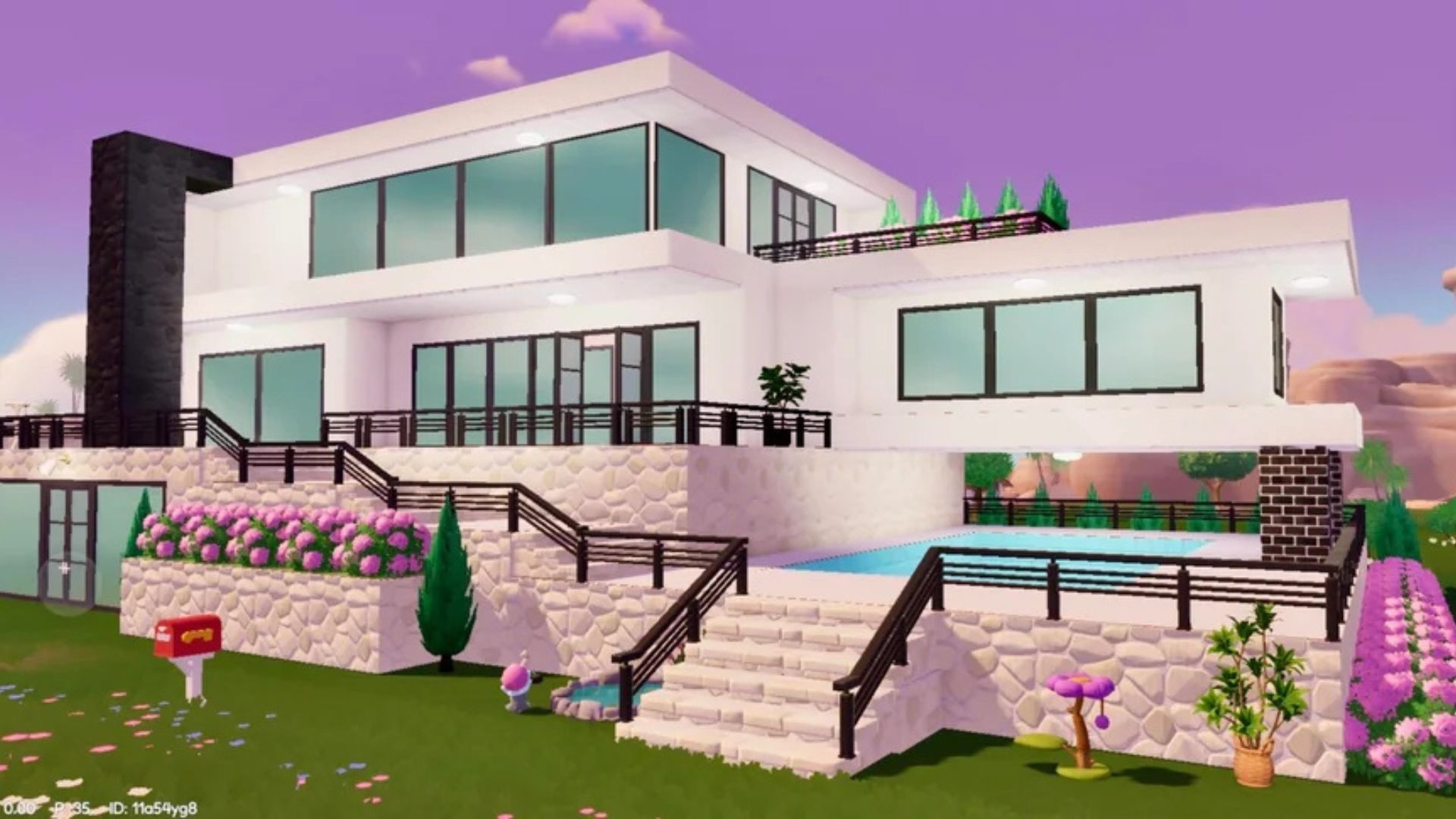 A white and pink modern home in Heartopia built by Seinisteria