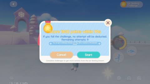 The starting screen for an Ice Skating Challenge in Heartopia
