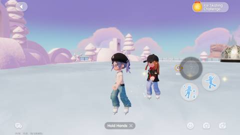Doing Ice Skating tricks with a friend in Heartopia