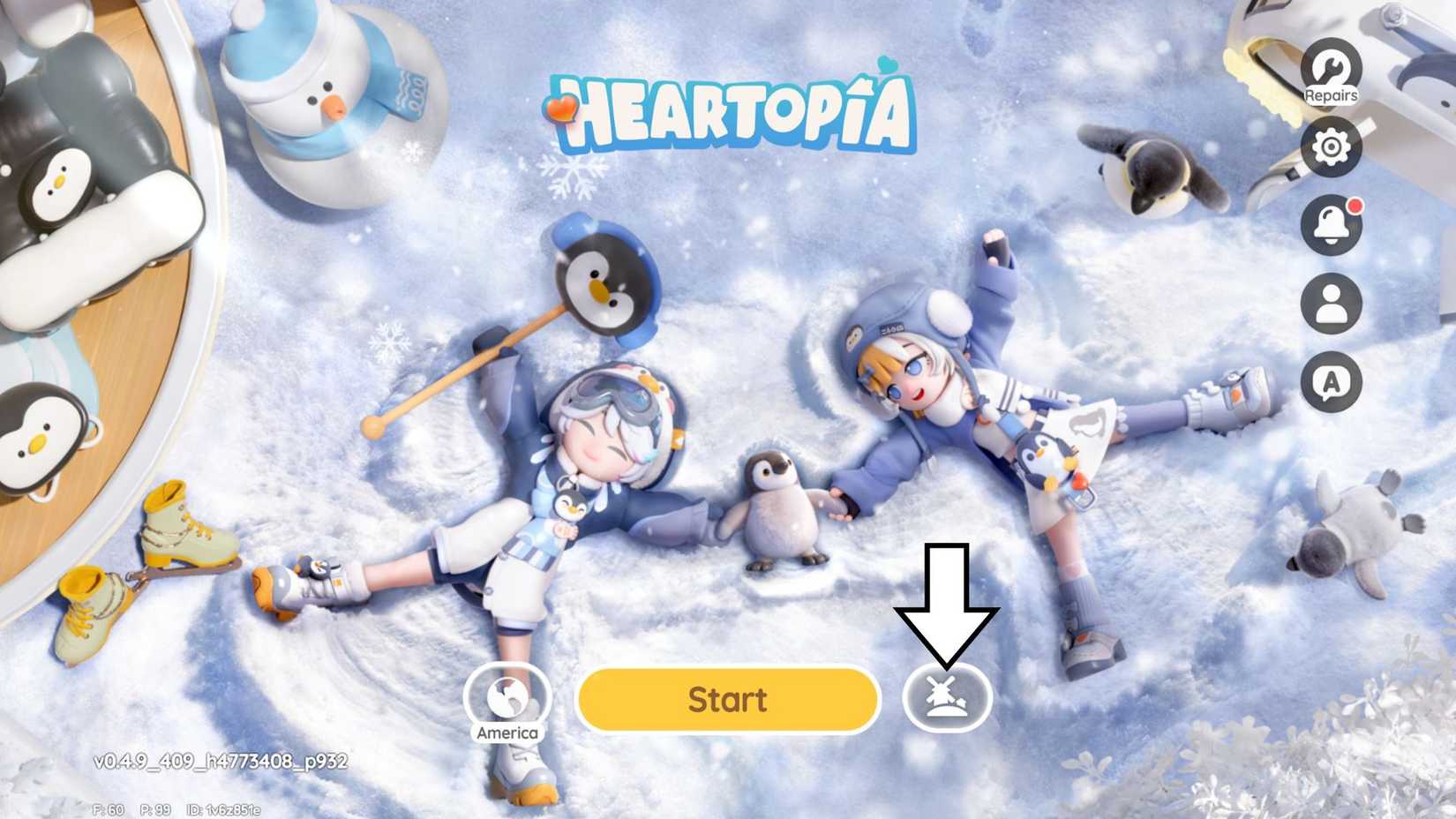 The button that allows players to see their friends' towns before logging into Heartopia