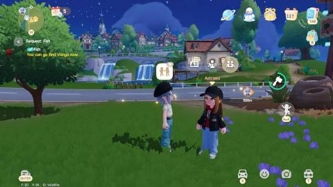 A friend requesting to perform a two-person action in Heartopia