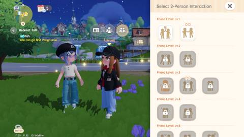 A player's available two-person actions in Heartopia