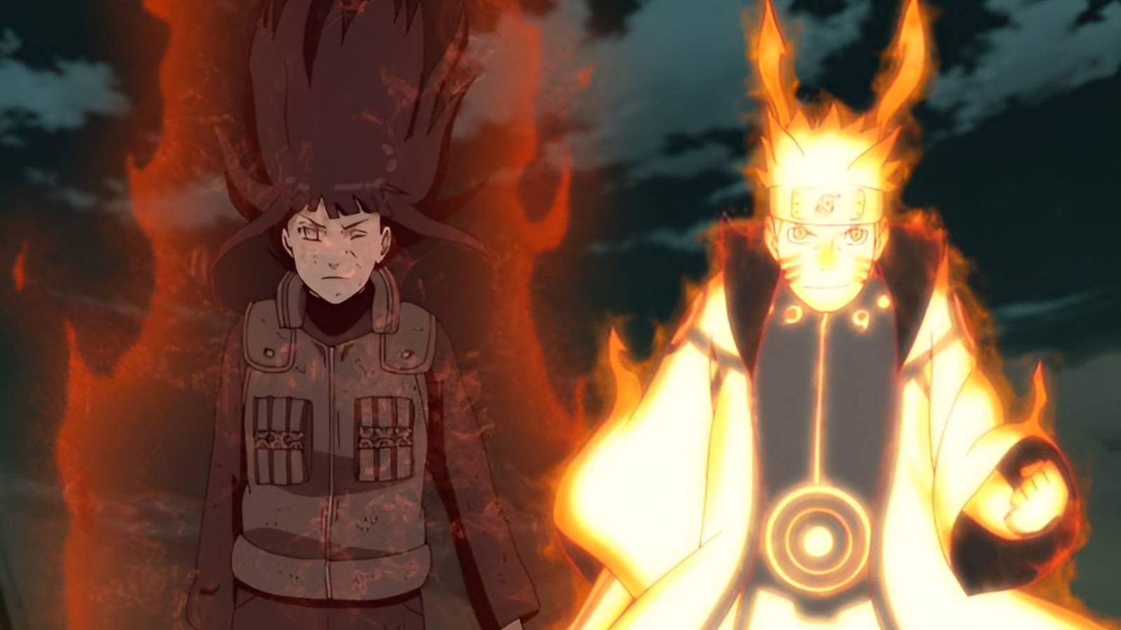 Image of Hinato and Naruto utilizing the Nine Tails Chakra in Naruto.