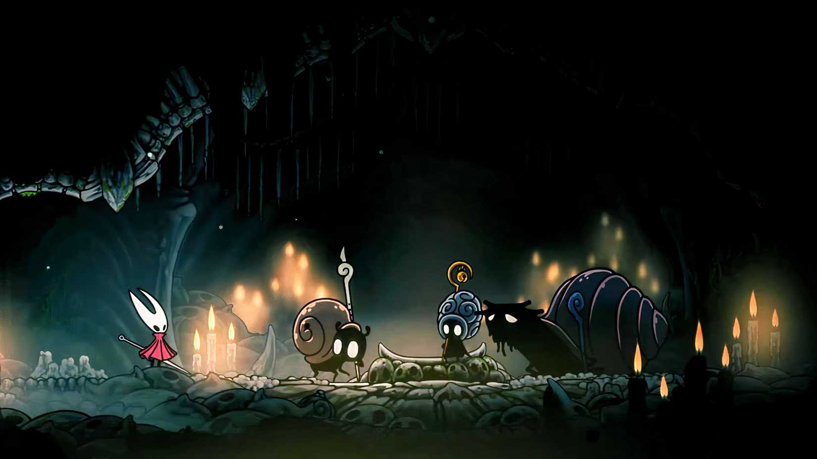 Hornet speaks to Snail Shamans in Hollow Knight Silksong