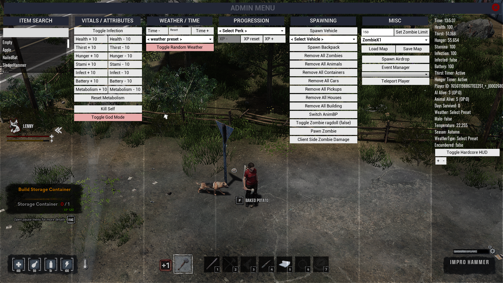 humanitZ admin cheats