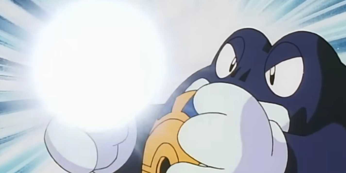 Poliwrath menyiapkan serangan Ice Beam