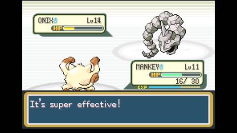Low Kick causes severe damage to Onyx in in Pokemon FireRed & LeafGreen