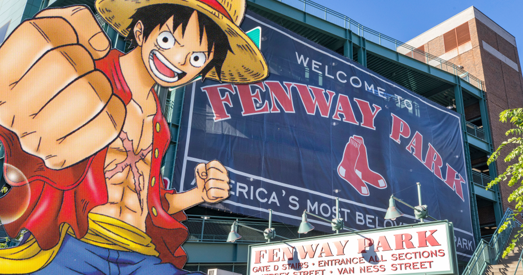 Luffy from One Piece at Fenway Park in Boston