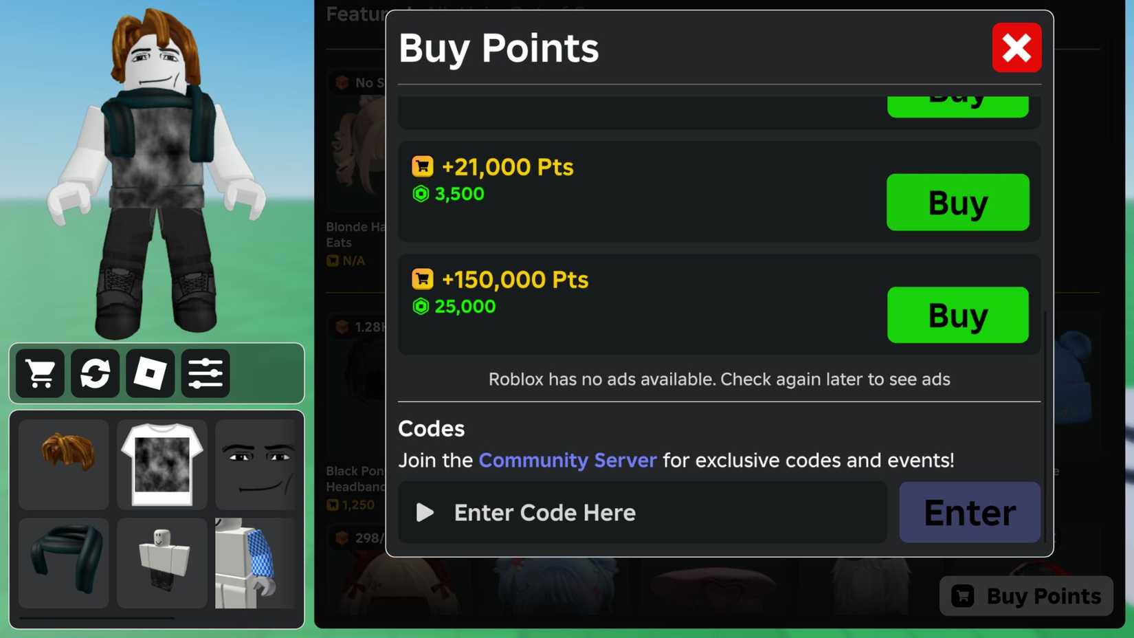 My Avatar - the codes tab