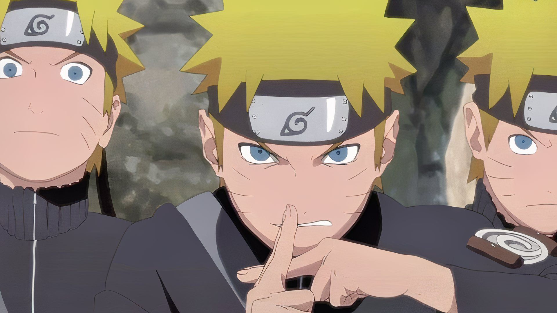 picture: naruto in shippuden performing the shadow clone jutsu.