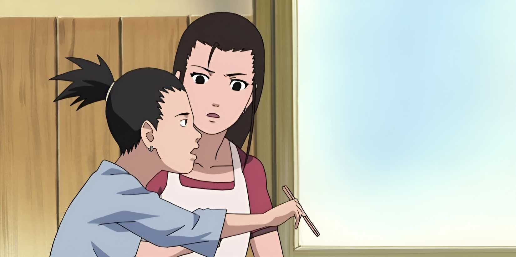 Image of Yoshino with her son, Shikamaru, in Naruto.