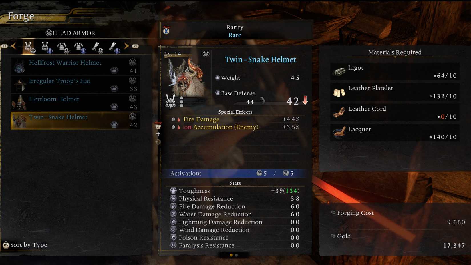 Nioh 3 Crafting Twin Snakes Helmet at Forge