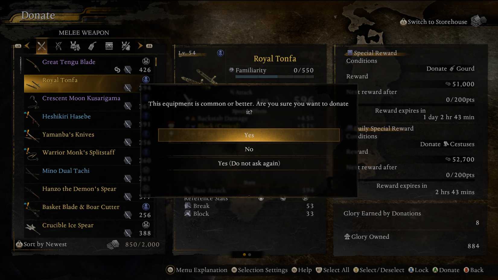 Donate Weapons for Nioh 3 Glory