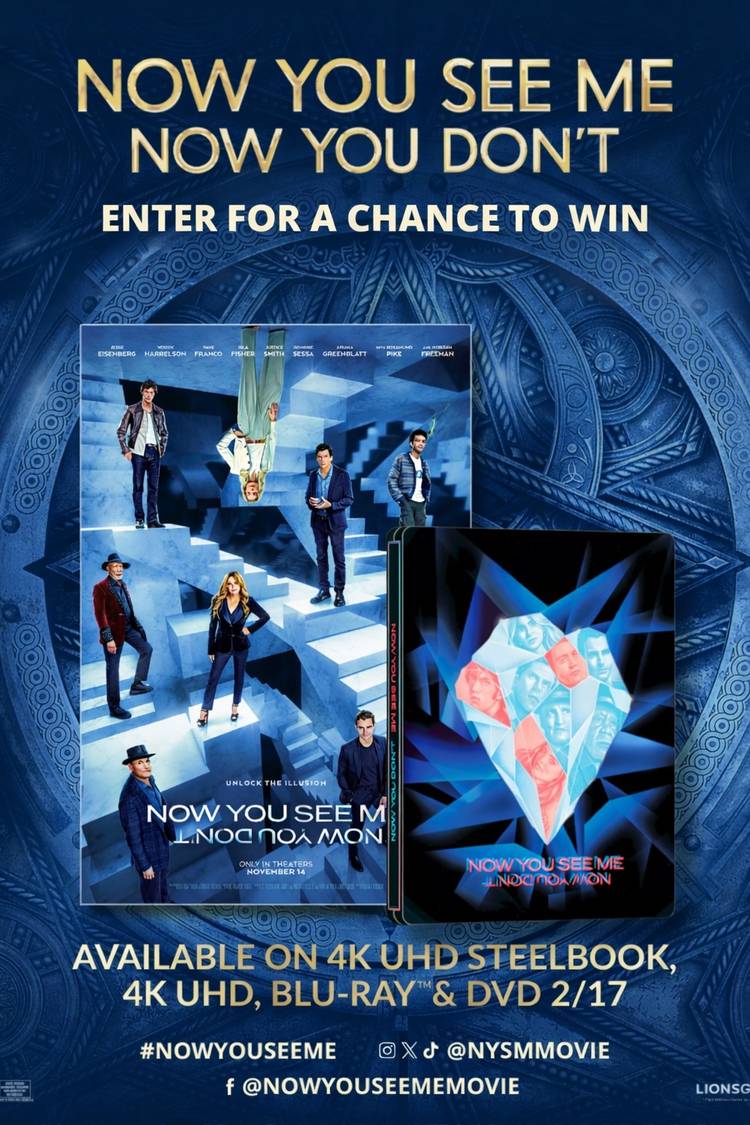 Poster Bertanda Tangan Now You See Me warna biru dengan tanda tangan pemeran film