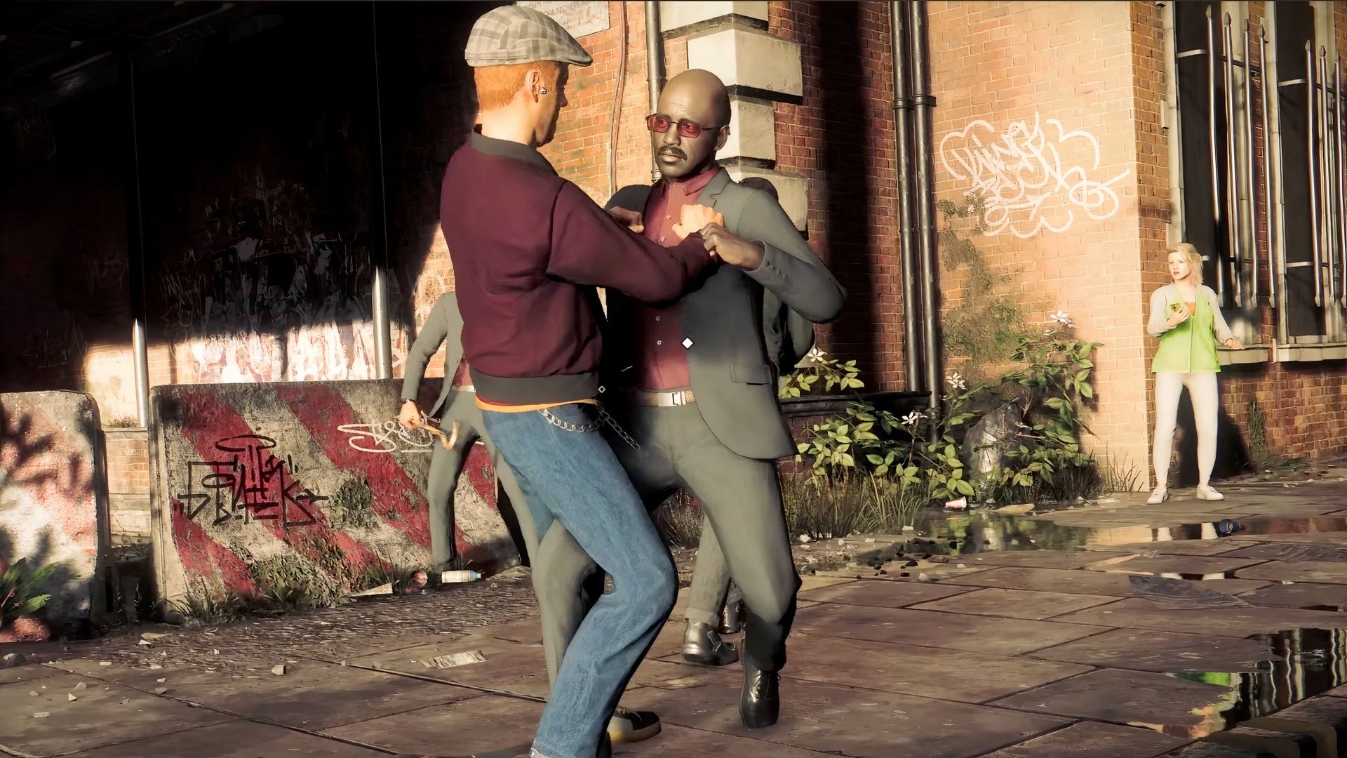 NPCs in Watch Dogs Legion engaging in a fight