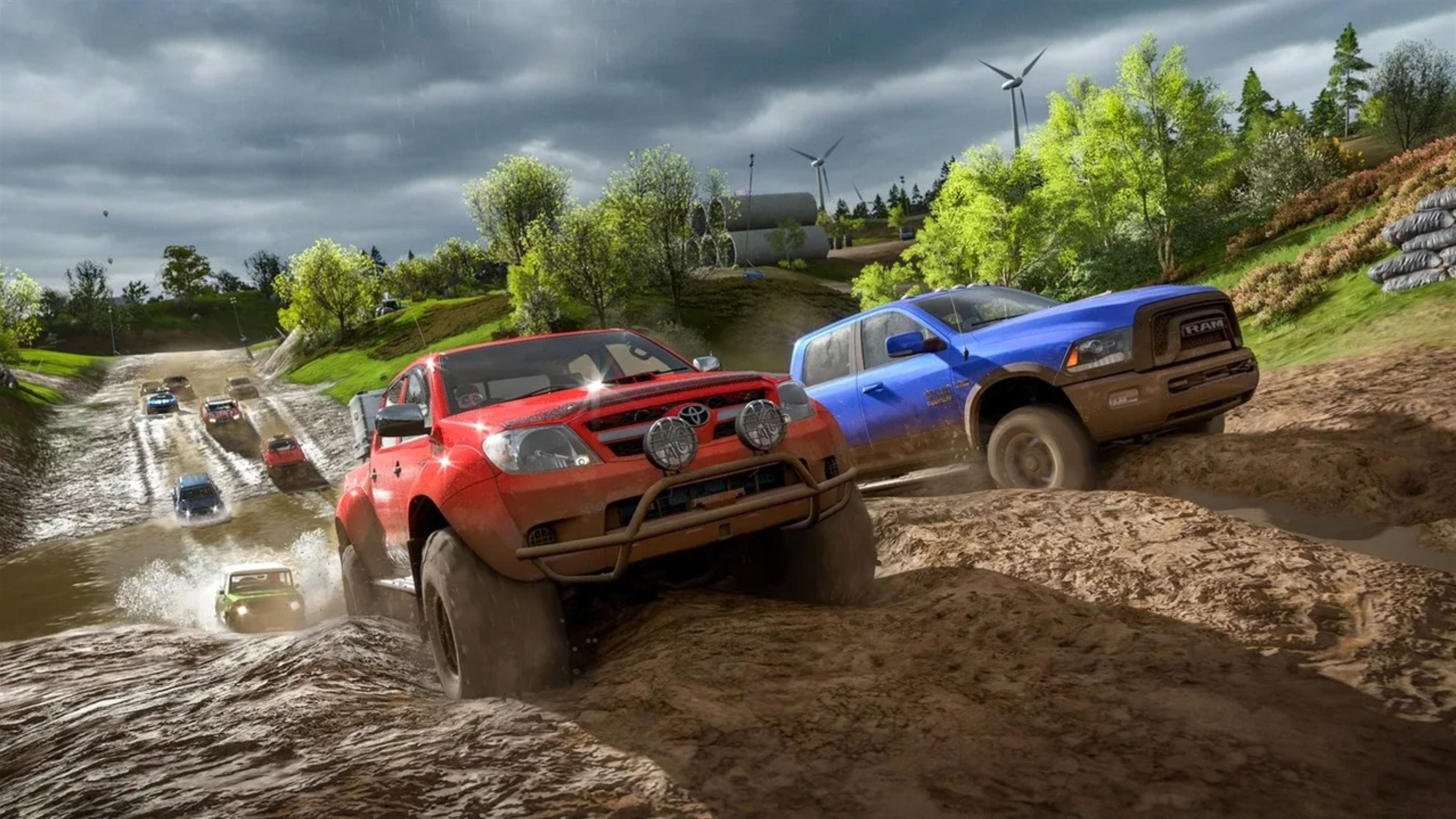 Off-road racing with pickup trucks in Forza Horizon 4