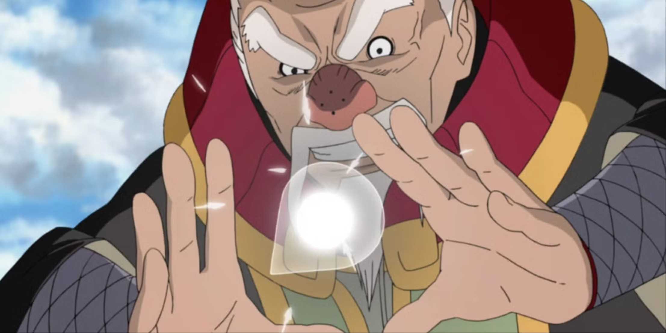 Onoki smiles while using Dust Release in Naruto Shippuden