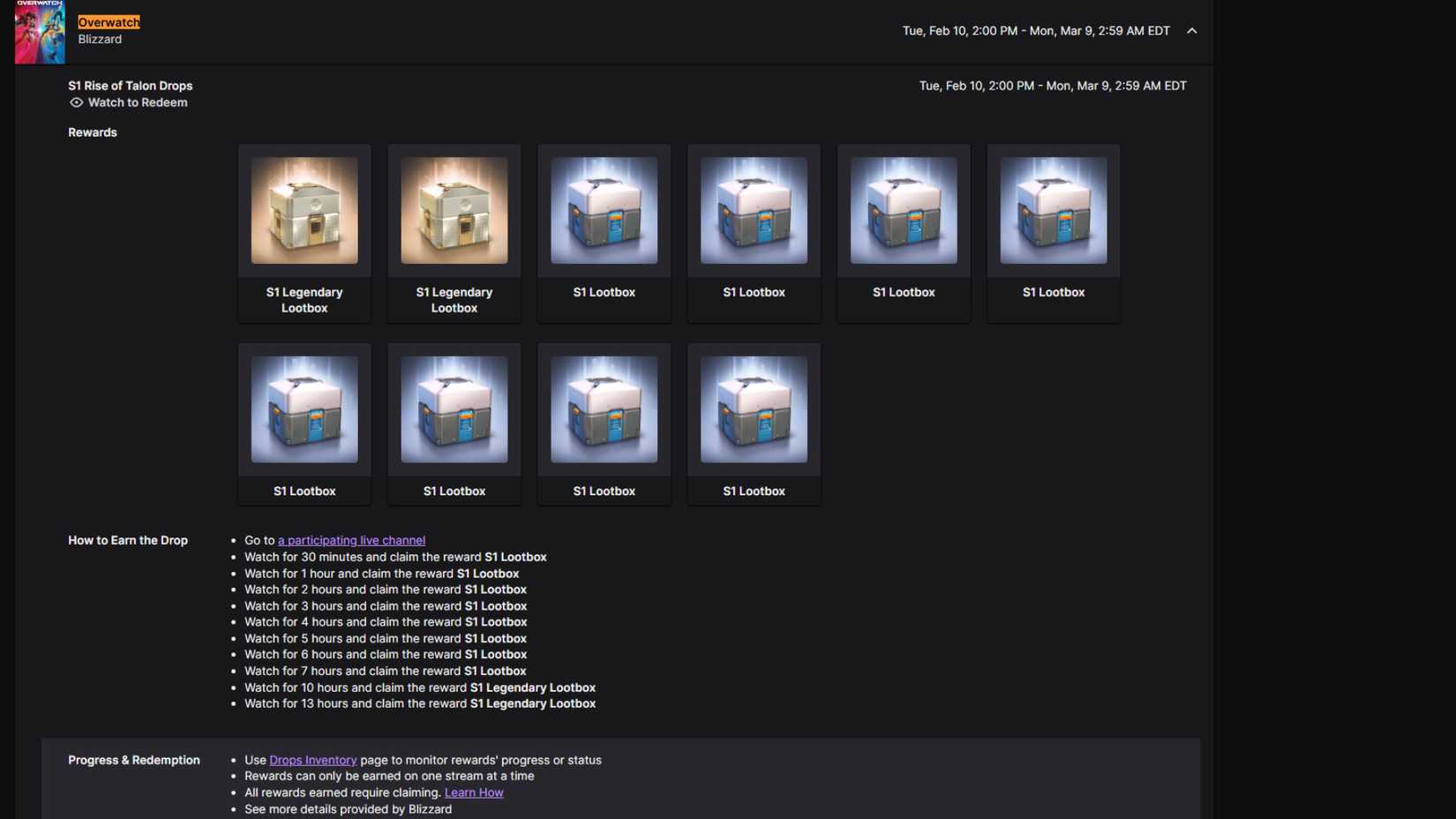 overwatch reign of talon season 1 twitch drops loot boxes