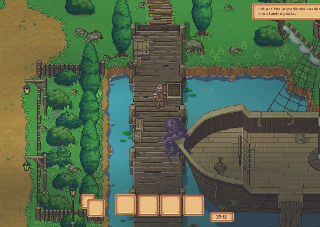 Screenshot Plague Alchemist Steam, visual mirip Stardew Valley dengan karakter utama