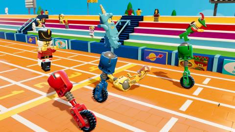 Playing a unicycle mini-game in LEGO Party (2025)
