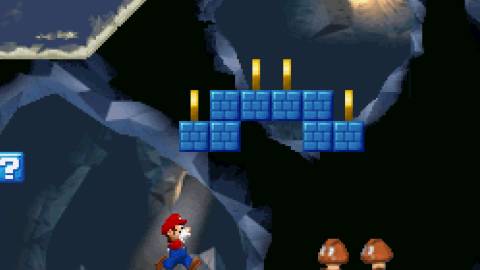 Playing through an underground level in New Super Mario Bros (2006)