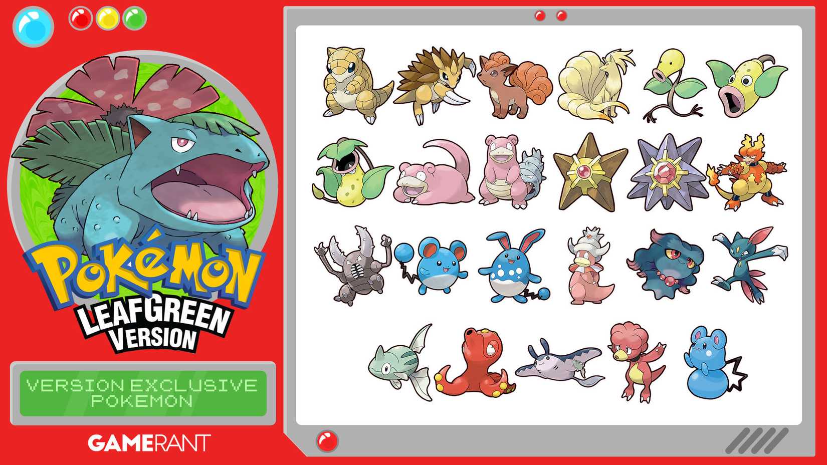 All Pokemon FireRed and LeafGreen Differences