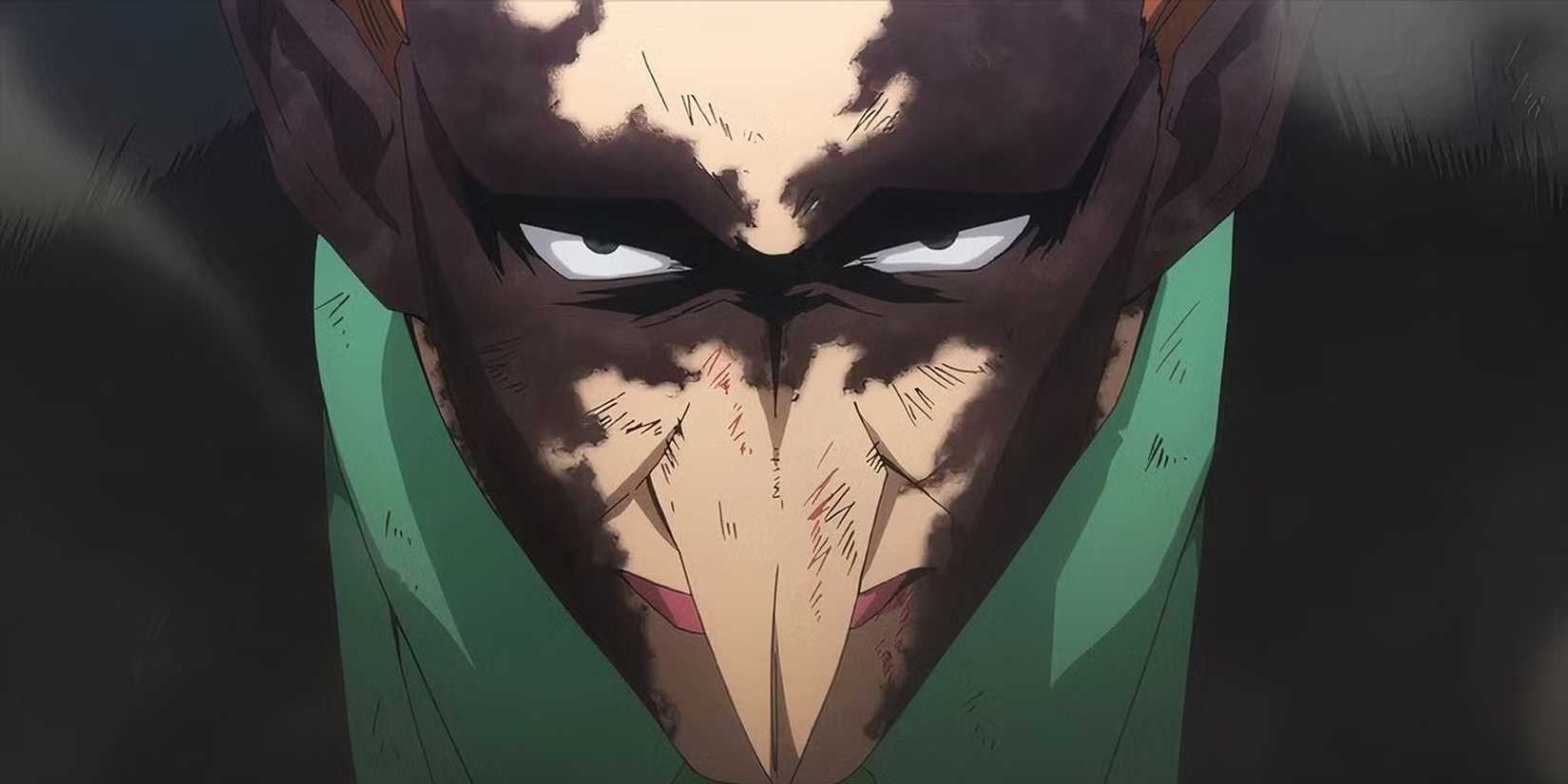 Re-Destro is staring at the viewer with his Quirk activated.