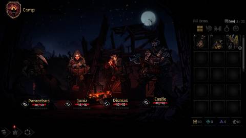 Resting with the party in Darkest Dungeon 2 (2023)